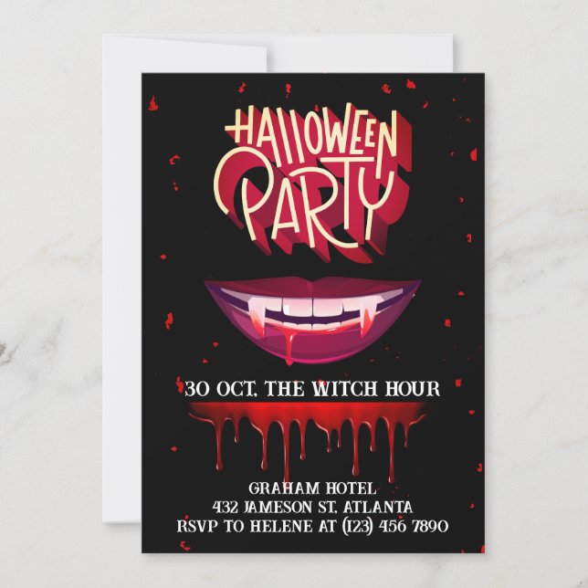 Adult Bloody Vampire Black Halloween Party  Invitation (Front)