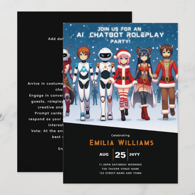 ADULT Chatbot Roleplay Party Anime Robot Christmas Invitation (Front/Back)