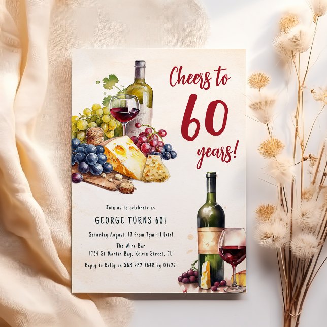 Adult Cheese And Wine Charcuterie 60th Birthday Invitation (Creator Uploaded)