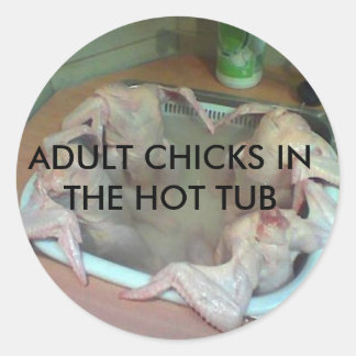 ADULT CHICKS IN THE HOT TUB CLASSIC ROUND STICKER