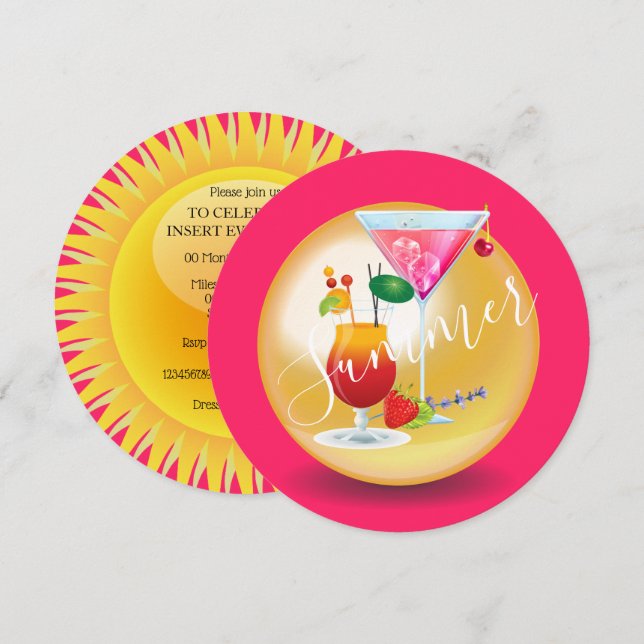 Adult cocktails sun summer tropical pool party invitation (Front/Back)