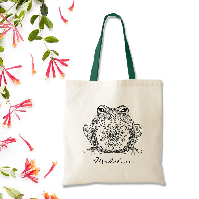 Adult Color Frog Mandala Monogram Tote Bag (Creator Uploaded)