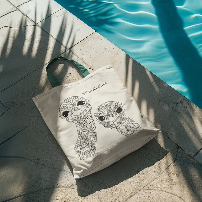 Adult Color Two Ostrich Heads Mandala Monogram Tote Bag (Creator Uploaded)