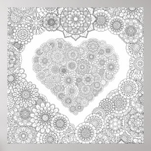 Adult Coloring Flower Heart Poster (Large)