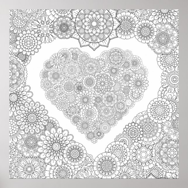 Adult Coloring Flower Heart Poster (Large) (Front)