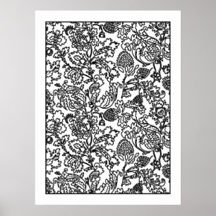 Adult Coloring Poster Jacobean Floral Damask