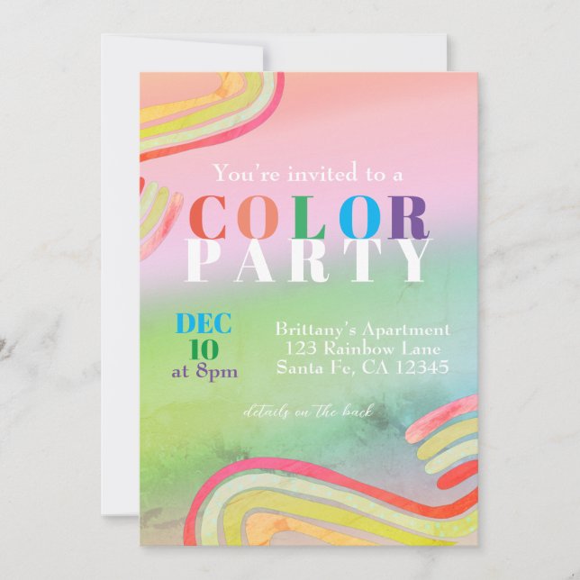 Adult Colour Themed Party Invitation (Front)
