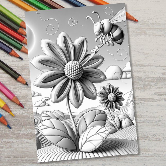 Adult Colouring 3D Floral Botanical Bumblebee Poster (Creator Uploaded)