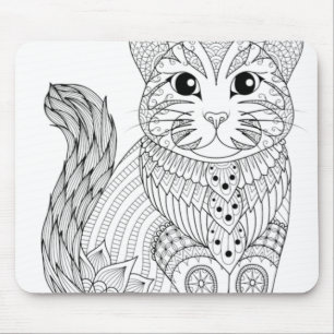 Adult Colouring Book Style Cat Self Colouring Mouse Mat