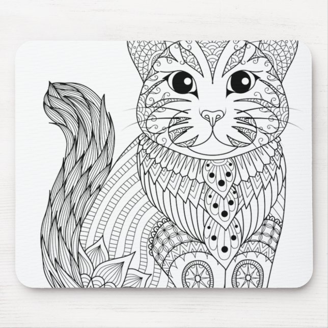 Adult Colouring Book Style Cat Self Colouring Mouse Mat (Front)