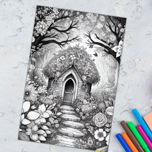 Adult Colouring Floral Fairy House Poster