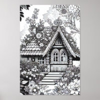 Adult Colouring Floral Fairy House Poster