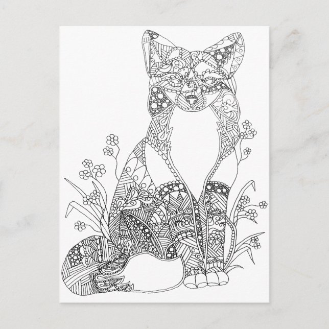Adult Colouring Fox Animal Art Postcard (Front)