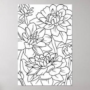 Adult Colouring Lotus Flowers 1 Poster