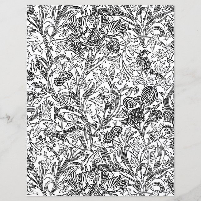 Adult Colouring Page - William Morris Iris Pattern (Front)