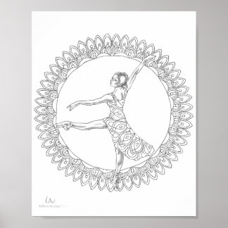 Adult Colouring Poster Ballerina Mandala Dancer