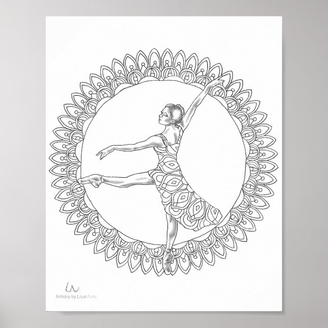 Adult Colouring Poster Ballerina Mandala Dancer (Front)