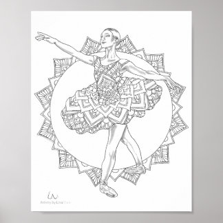 Adult Colouring Poster Ballerina Mandala Dancer