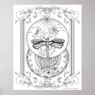 Adult Colouring Poster "I Love Dragonflies Art"