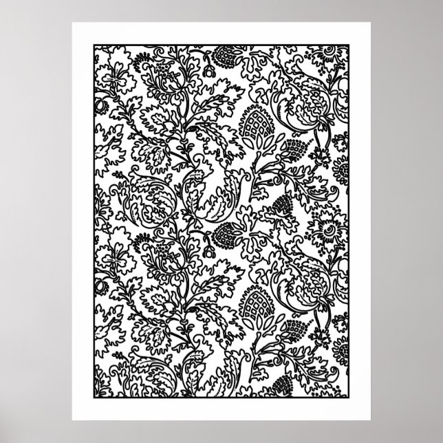 Adult Colouring Poster Jacobean Floral Damask (Front)