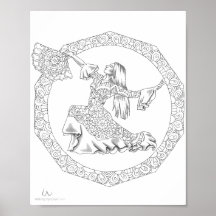 Adult Colouring Poster Mandala Flamenco Dancer