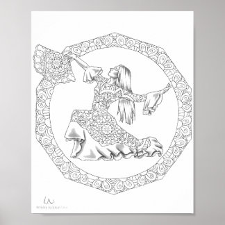 Adult Colouring Poster Mandala Flamenco Dancer