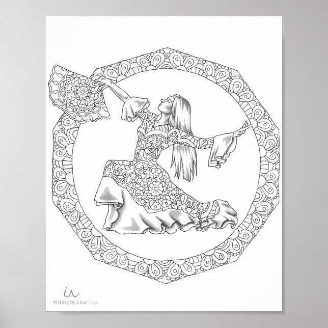 Adult Colouring Poster Mandala Flamenco Dancer (Front)