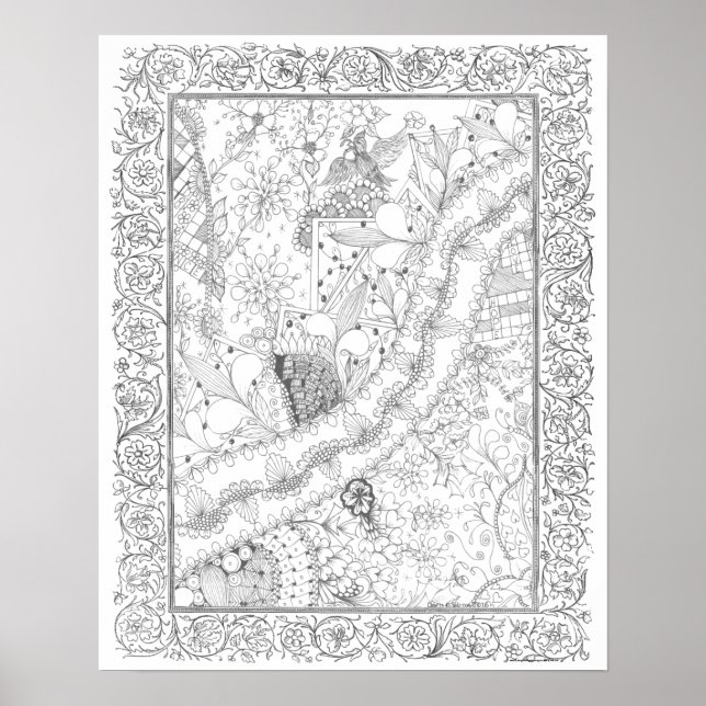 Adult Colouring Poster "Peace, Love & Joy Art" (Front)