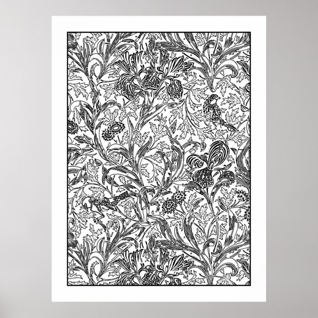 Adult Colouring Poster William Morris Iris Pattern (Front)