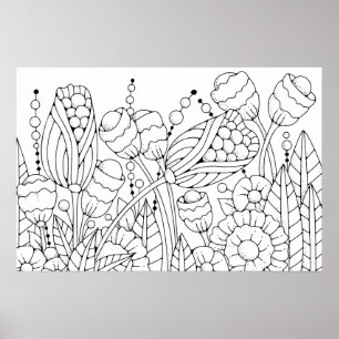 Adult Colouring Stylised Flowers 3 Poster