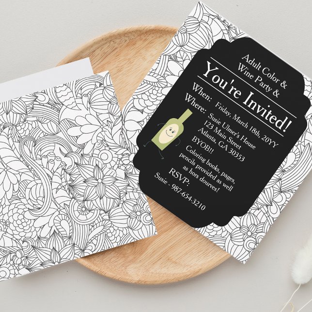 Adult Colouring Wine Party•Floral Invitation (Creator Uploaded)