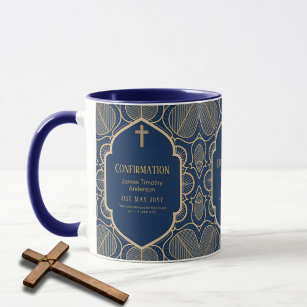 Adult CONFIRMATION Gift Blue Gold Male Mug