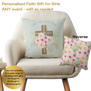 Adult CONFIRMATION Gift - Floral Cross Personalise Cushion