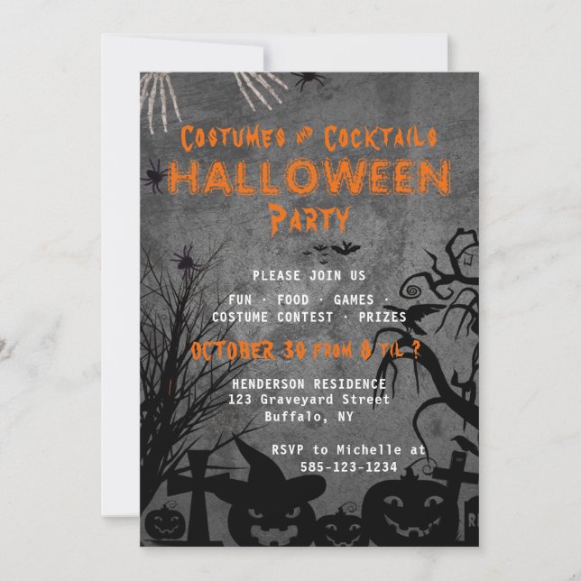 Adult Costume and Cocktails Halloween Party Invitation (Front)