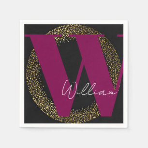 Adult Custom Monogram Party Napkins Gold Black