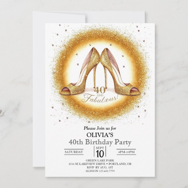 Adult Fabulous Digital Gold 40th Birthday Invitation (Front)