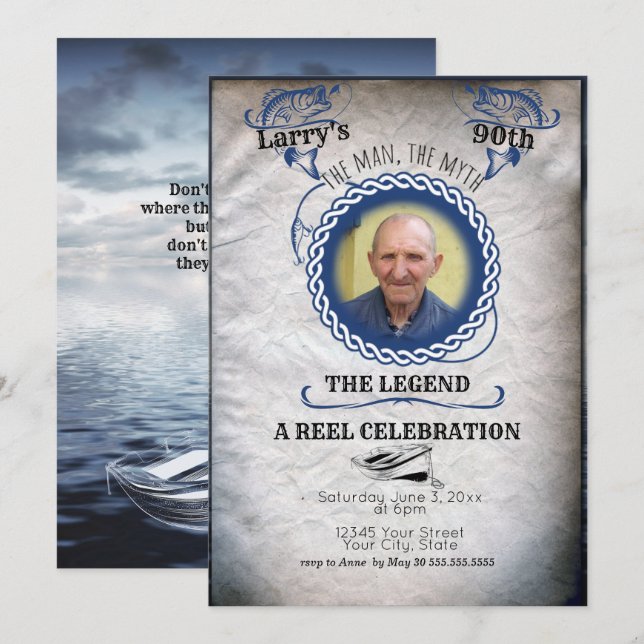Adult Fisherman Birthday  the Legend Invitation (Front/Back)