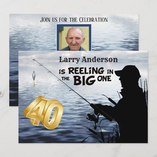 Adult Fisherman Milestone 40 Birthday  the Big One Invitation (Front/Back)