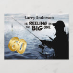 Adult Fisherman Milestone 60 Birthday  the Big One Invitation<br><div class="desc">Great fisherman's birthday party invitation for the BIG one.. this is a milestone birthday - for 60 .. fisherman on the lake in the cattails, fishing for the BIG ONE and reeling it in >>hooked the big block gold number 60 is the big catch of the day. Party details and...</div>