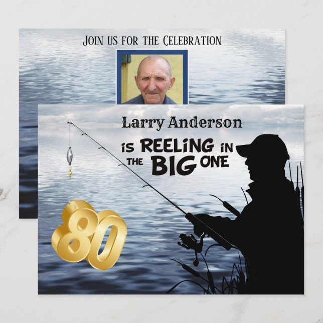 Adult Fisherman Milestone 80 Birthday  the Big One Invitation (Front/Back)