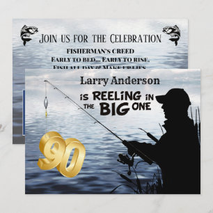 Adult Fisherman Milestone 90 Birthday 4- Big One Invitation