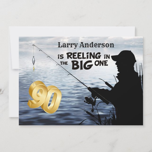 Adult Fisherman Milestone 90 Birthday - Big One Invitation (Front)