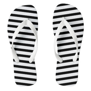 Adult Flip Flops-Black & White Stripes Flip Flops