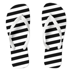 Adult Flip Flops-Black & White Stripes Flip Flops