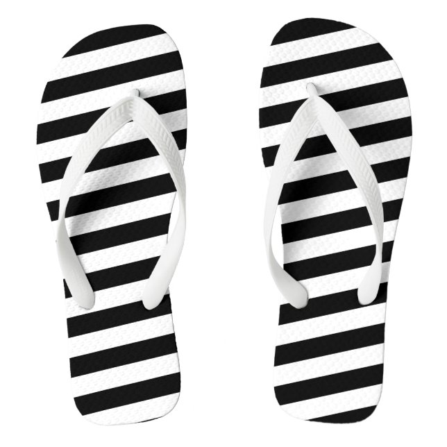 Adult Flip Flops-Black & White Stripes Flip Flops (Footbed)