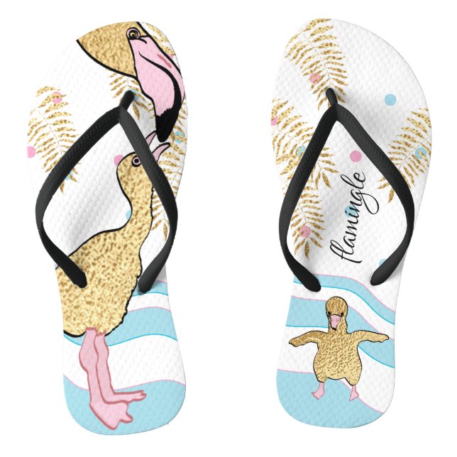 Adult Flip-Flops "Flamingle/Flamingo Mum and Baby" Flip Flops (Footbed)