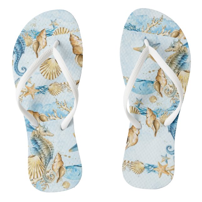 Adult Flip Flops, Fun Beach Vacation Pattern Flops (Footbed)