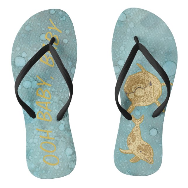 Adult Flip-Flops "Gold Dolphin Mummy and Baby" Flip Flops (Footbed)