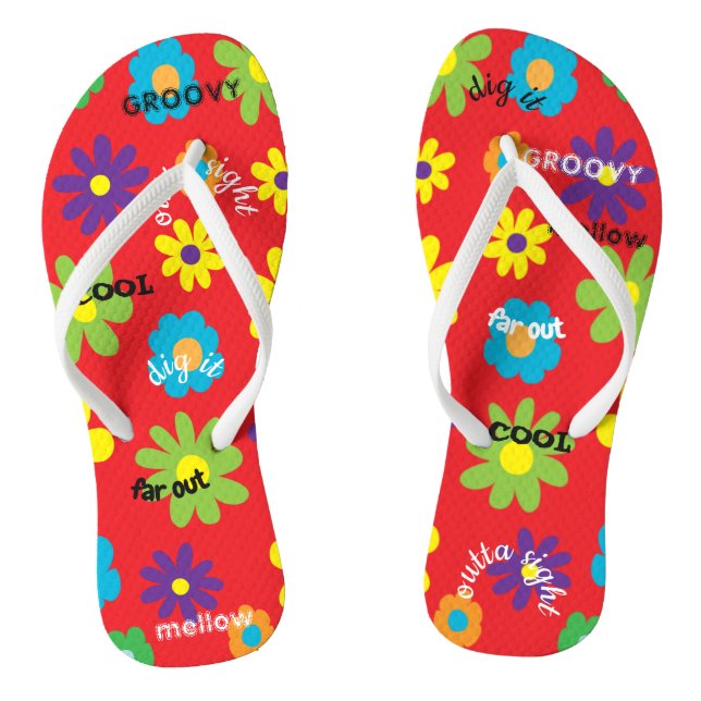 Adult Flip-Flops "Groovy Flowers" Flip Flops (Footbed)