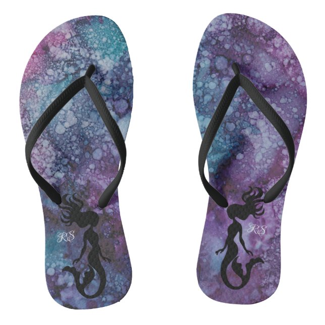 Adult Flip-Flops"Inkblots Pink BlueGreens Mermaid" Flip Flops (Footbed)